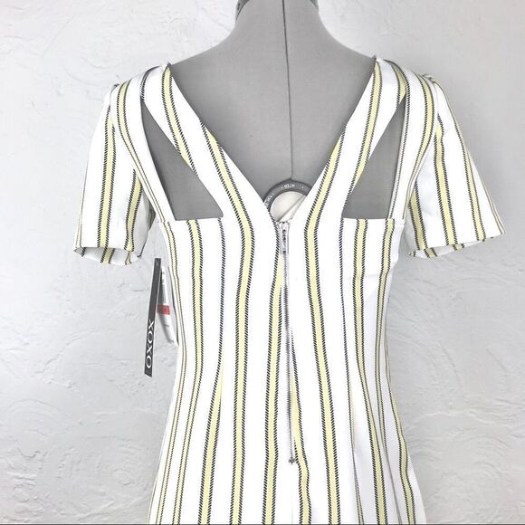XOXO New White Stretch Dress with Yellow Stripes - Picture 4 of 15